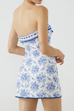 Blue Floral Bandeau Mini Dress