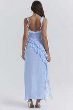 Light Blue Ruffle High Slit Maxi Dress