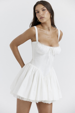 White Sleeveless Lace-Up Mini Dress