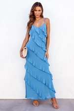 Solid Ruffle Open Back Maxi Dress