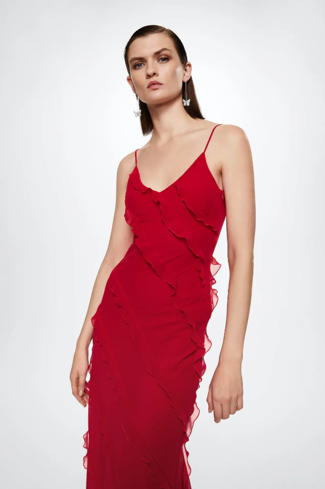 Solid Ruffle Open Back Maxi Dress