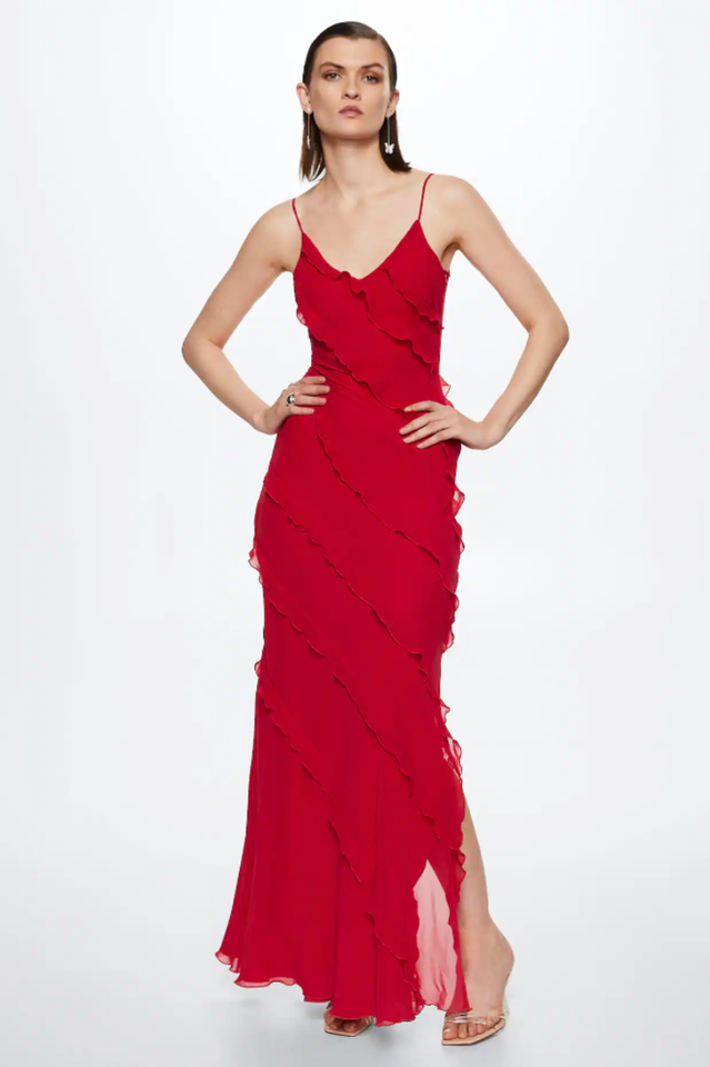 Solid Ruffle Open Back Maxi Dress