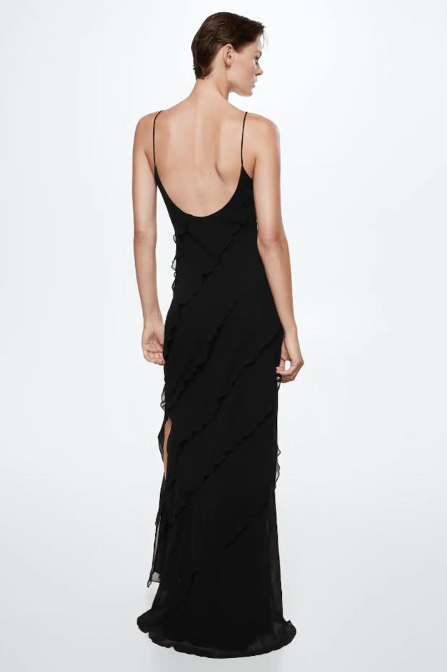 Solid Ruffle Open Back Maxi Dress