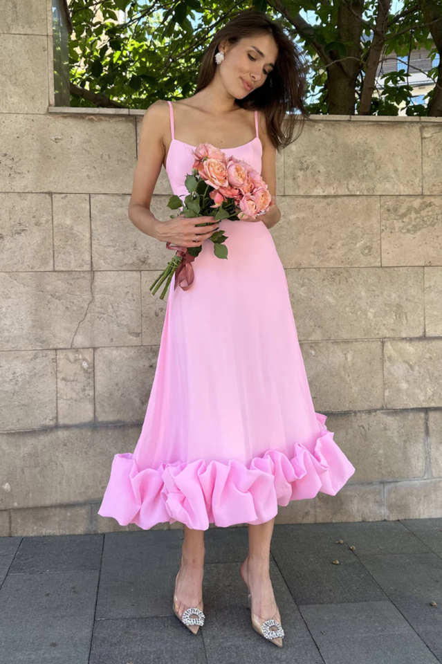 Flounced Hemline Midi Dress