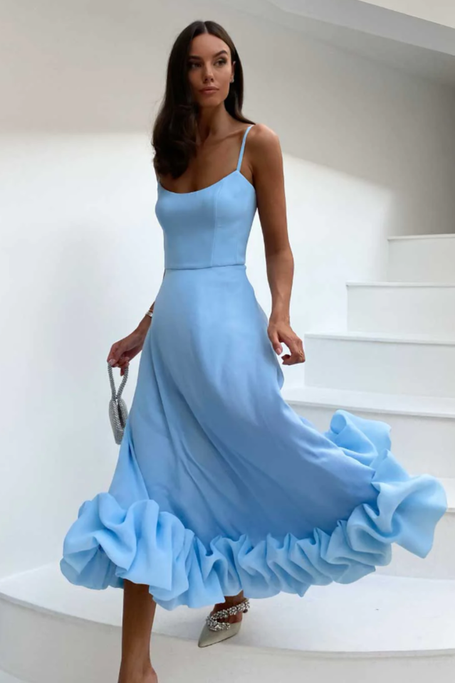 Flounced Hemline Midi Dress