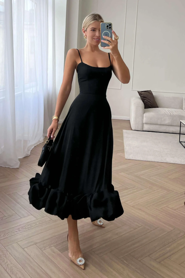 Flounced Hemline Midi Dress