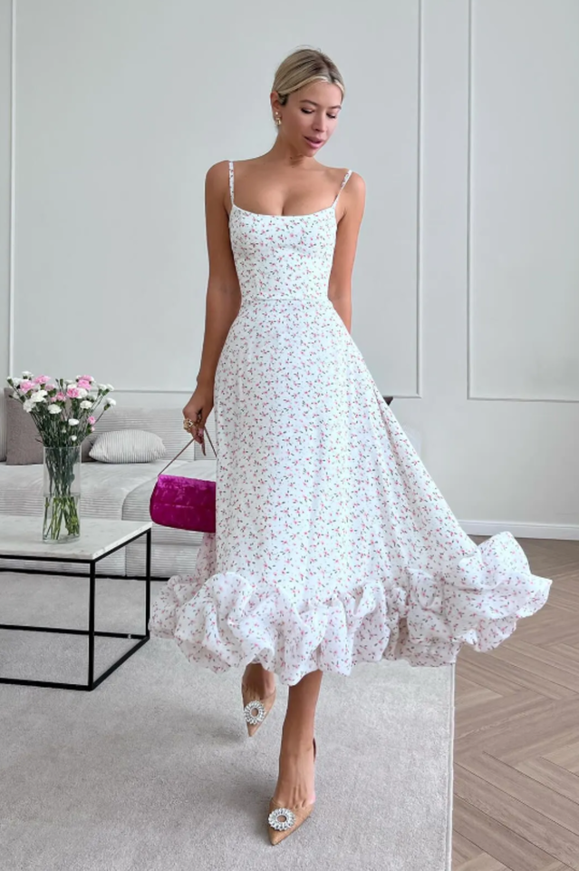 Flounced Hemline Midi Dress