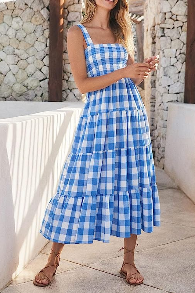 Plaid Sleeveless Midi Dress