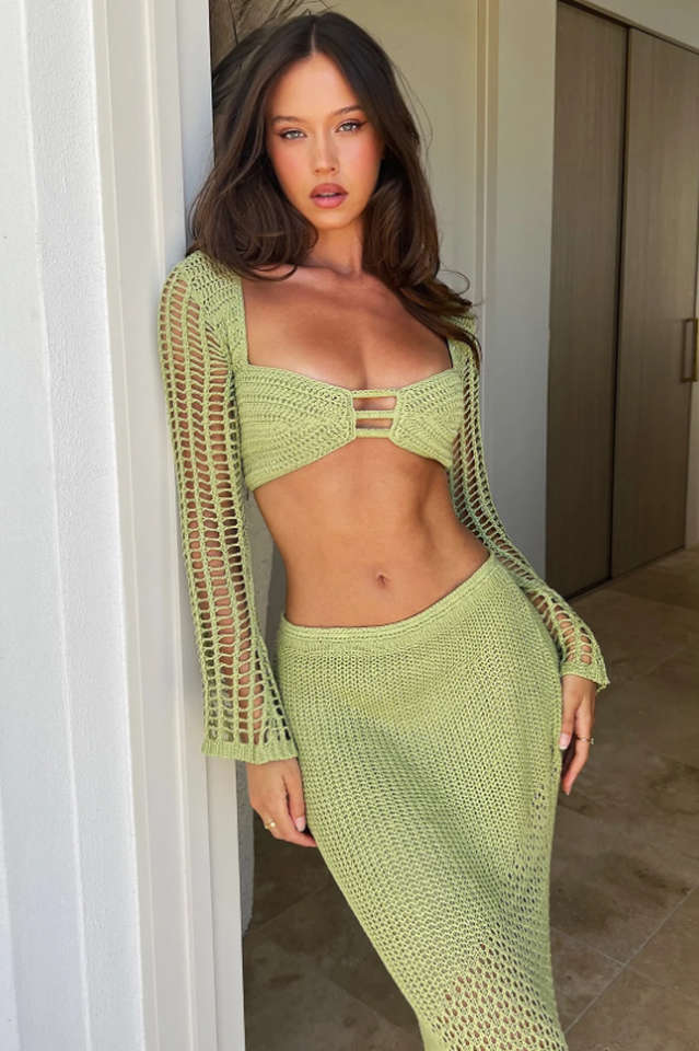 Crochet Knit Top and Maxi Skirt Matching Set