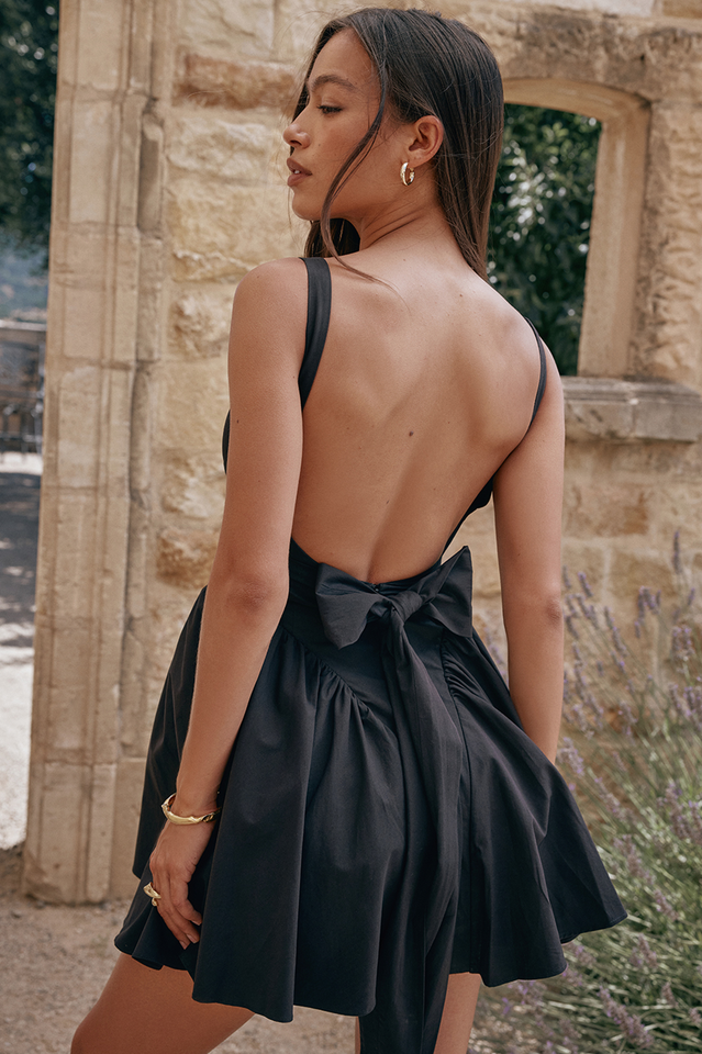 Black Bow Backless Mini Dress
