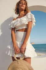 Crochet Lace Crop Top and Skirt Ruffle Set
