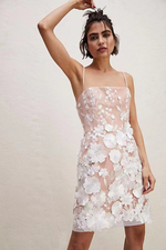 Beige Embroidery Floral Mini Dress