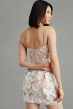 Beige Embroidery Floral Mini Dress