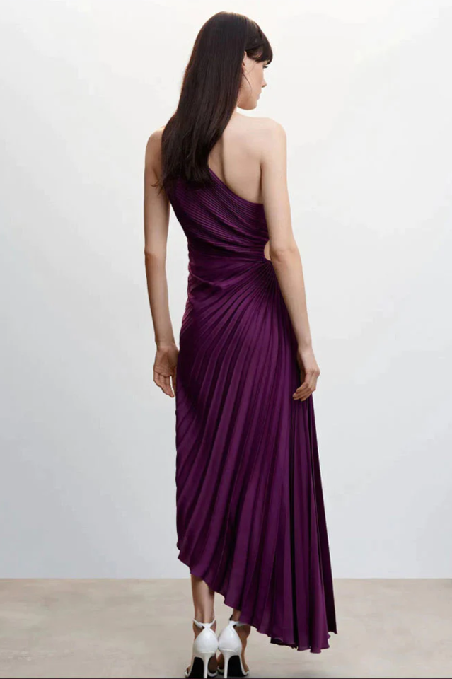 Fashion One Shoulder Pleated Satin Dress