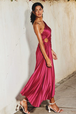 Fashion One Shoulder Pleated Satin Dress