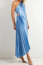 Fashion One Shoulder Pleated Satin Dress