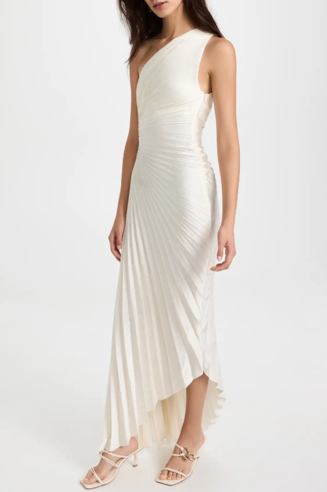 Fashion One Shoulder Pleated Satin Dress