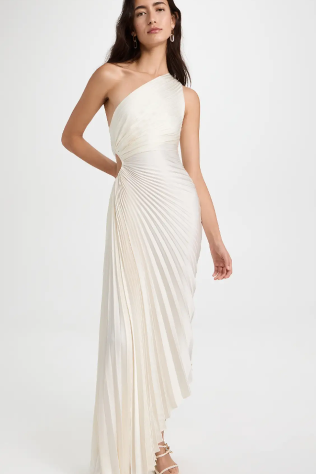 Fashion One Shoulder Pleated Satin Dress