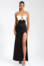 Black White Bow Satin Gown