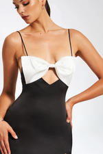 Black White Bow Satin Gown