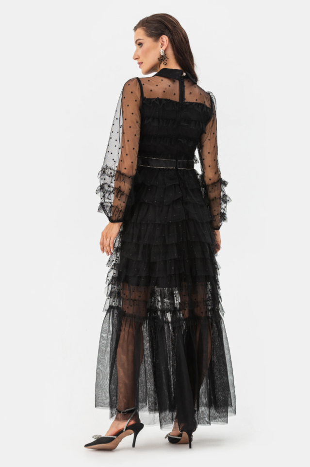 Tulle Mesh Polka Dot Maxi Dress