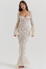 Beige Crochet Lace Maxi Dress