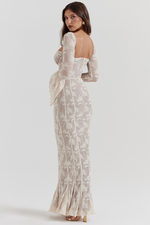 Beige Crochet Lace Maxi Dress