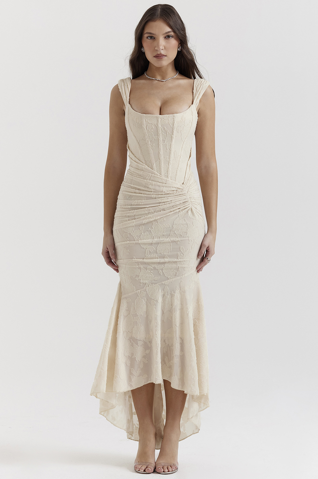 Retro Textured Surface Ruched Maxi Dress