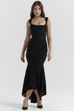 Retro Textured Surface Ruched Maxi Dress