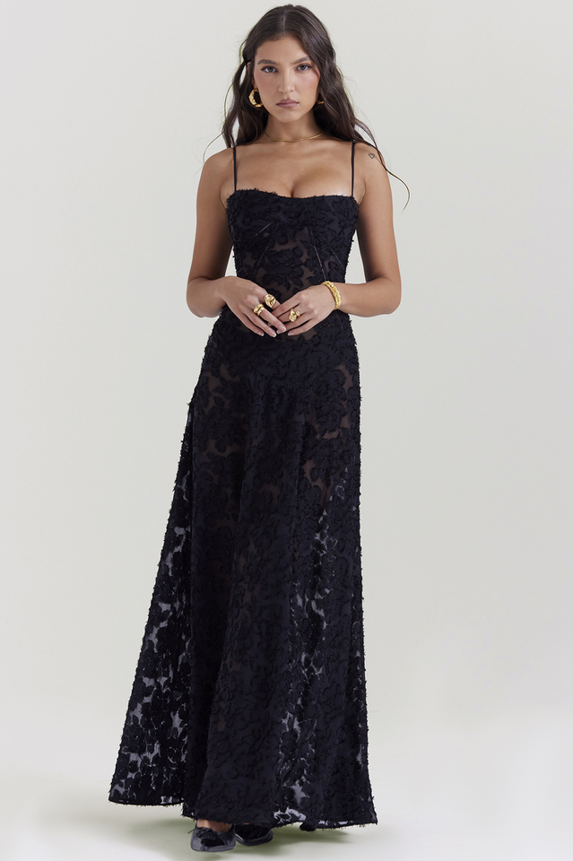 Vintage Floral Textured Slip Maxi Dress