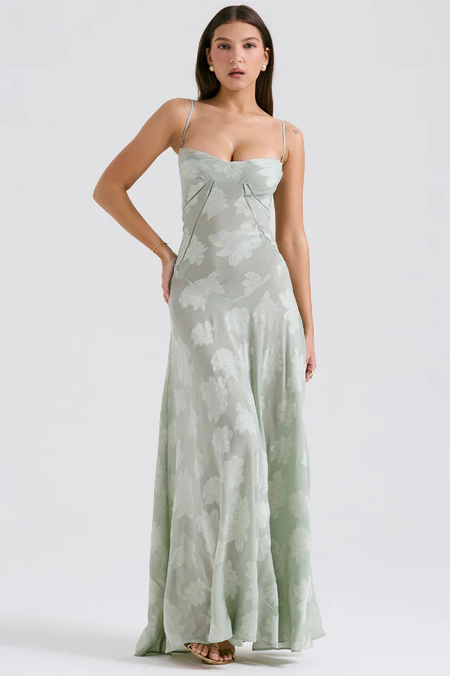 Vintage Floral Textured Slip Maxi Dress