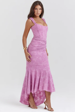 Retro Textured Surface Ruched Maxi Dress
