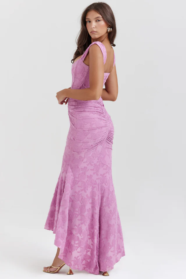 Retro Textured Surface Ruched Maxi Dress