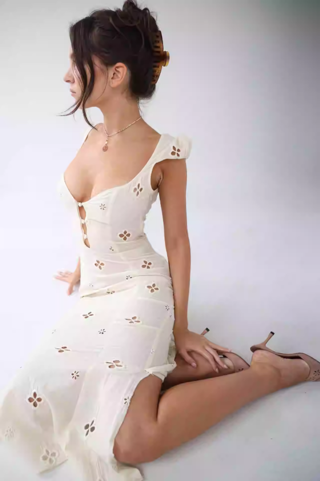 Cream Eyelet Midi Dress