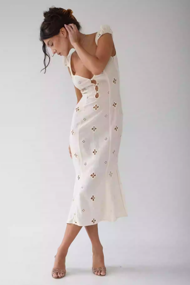 Cream Eyelet Midi Dress