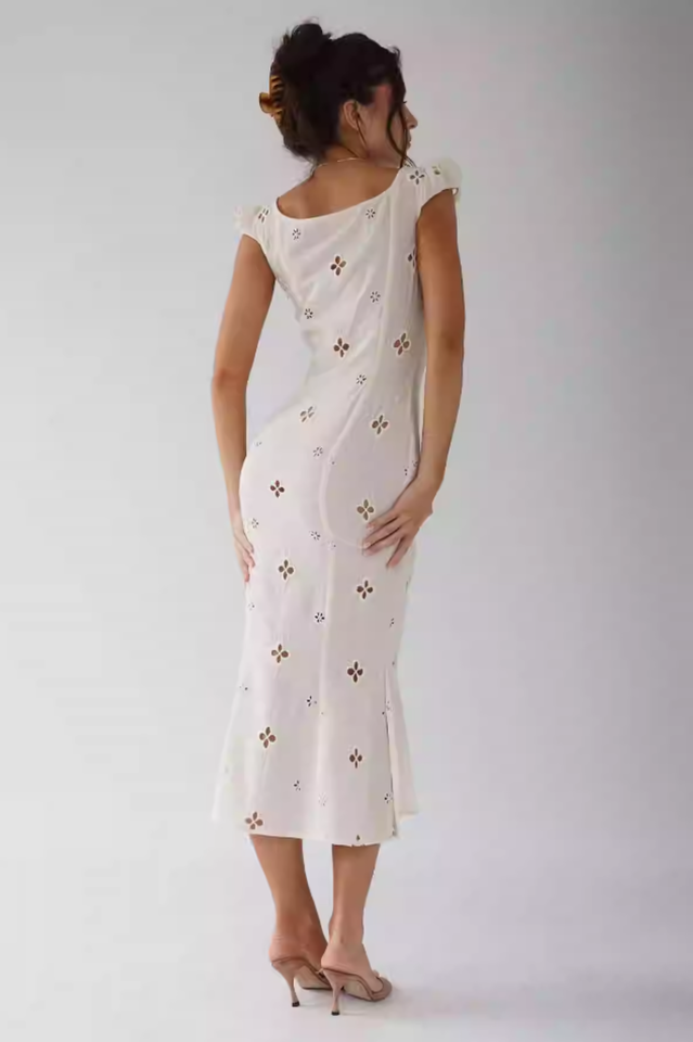 Cream Eyelet Midi Dress
