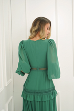 Glam Long Sleeve Ruffle Trim Maxi Dress