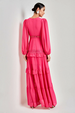 Glam Long Sleeve Ruffle Trim Maxi Dress