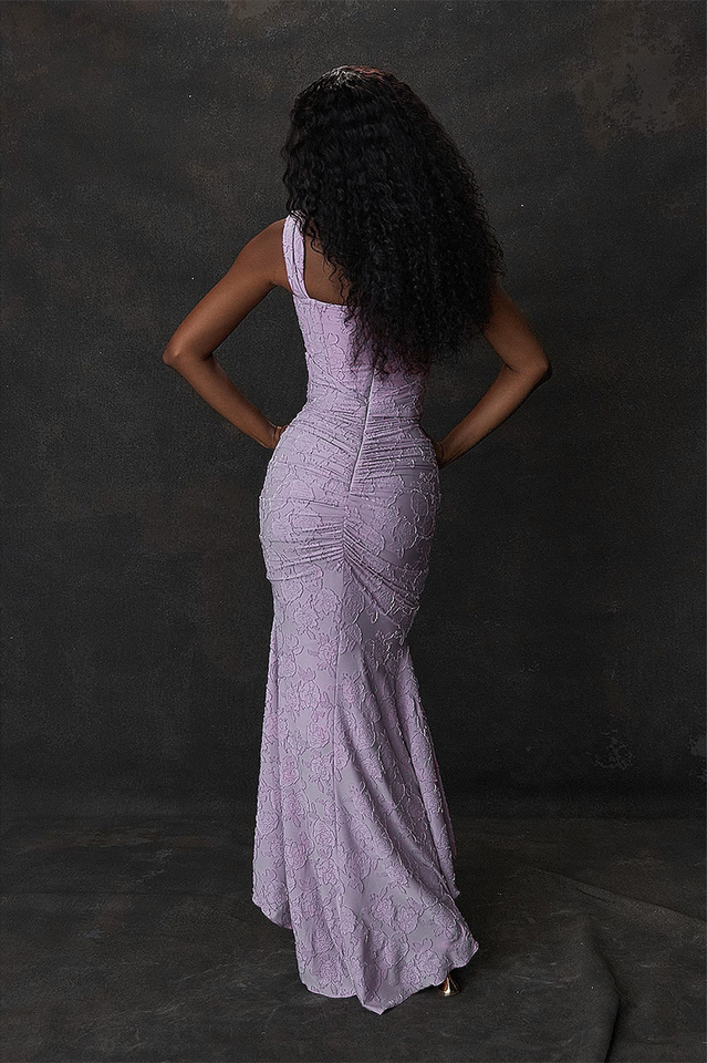 Retro Textured Surface Ruched Maxi Dress