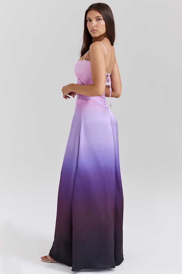 Elegant Satin Lace Up Back Maxi Dress