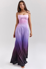 Elegant Satin Lace Up Back Maxi Dress