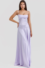 Elegant Satin Lace Up Back Maxi Dress