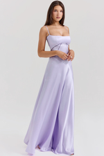 Elegant Satin Lace Up Back Maxi Dress