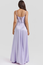 Elegant Satin Lace Up Back Maxi Dress