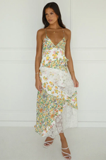 Green Floral Lace Insert Slip Dress