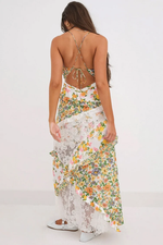 Green Floral Lace Insert Slip Dress