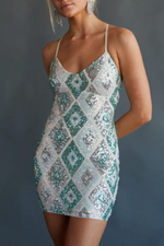 Green Diamond Sequin Bodycon Mini Dress