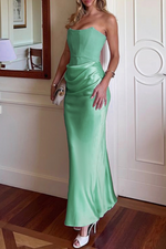 Off Shoulder Paneled Satin Midi Dress