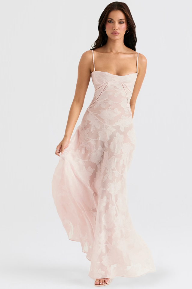 Vintage Floral Textured Slip Maxi Dress
