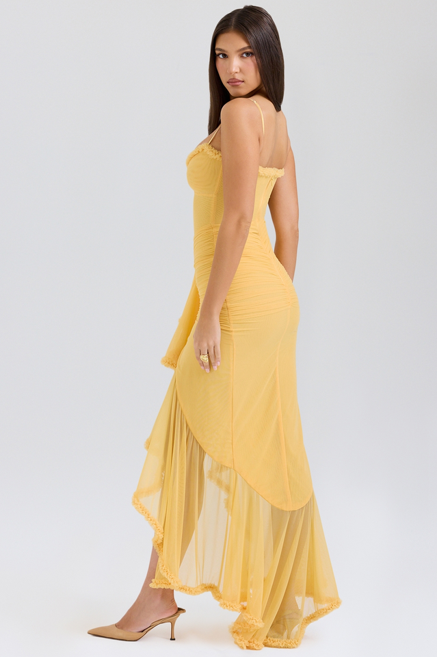 Glam Ruffled Front Ruched Gown